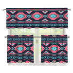 Pink And Blue Southwestern Pattern Print 3 Piece Kitchen Curtains