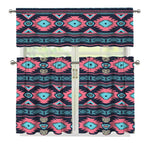 Pink And Blue Southwestern Pattern Print 3 Piece Kitchen Curtains