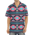 Pink And Blue Southwestern Pattern Print Aloha Shirt