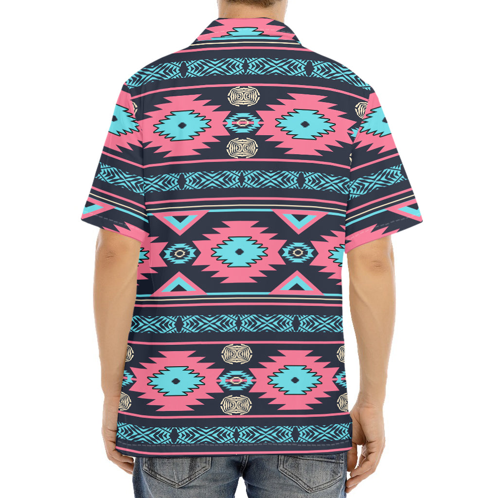 Pink And Blue Southwestern Pattern Print Aloha Shirt