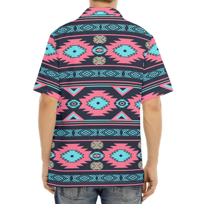 Pink And Blue Southwestern Pattern Print Aloha Shirt