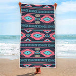 Pink And Blue Southwestern Pattern Print Beach Towel