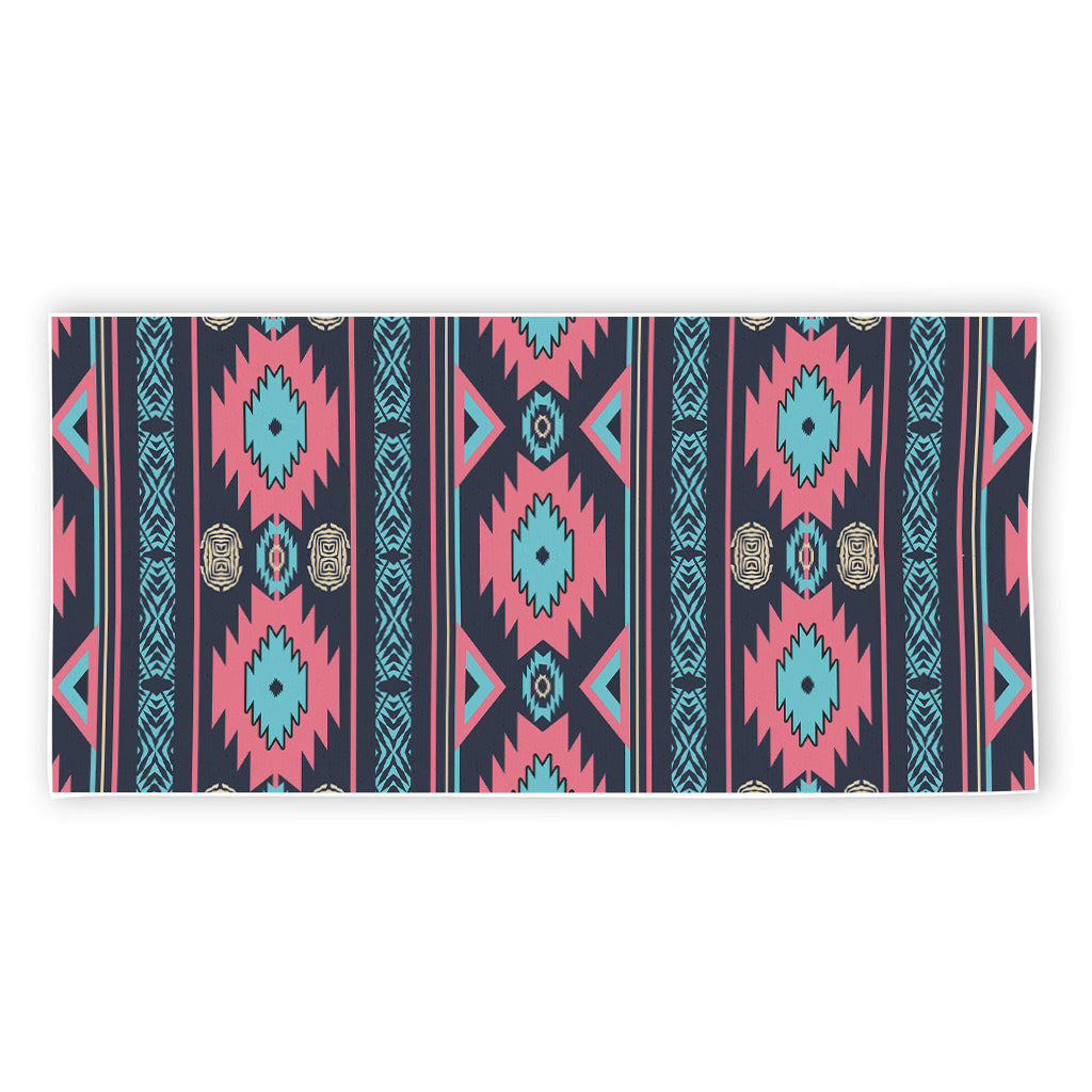 Pink And Blue Southwestern Pattern Print Beach Towel