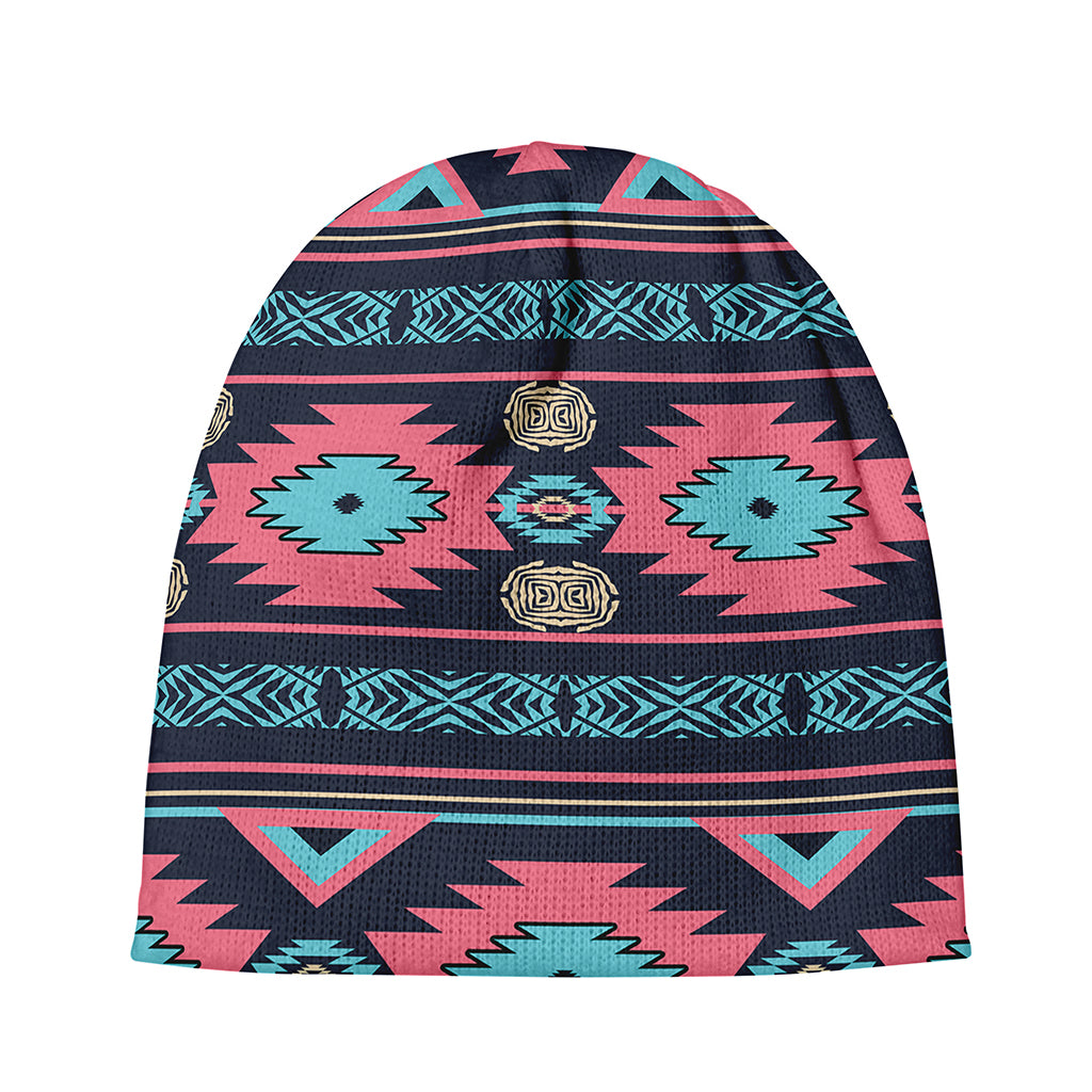 Pink And Blue Southwestern Pattern Print Beanie