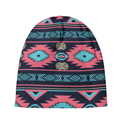 Pink And Blue Southwestern Pattern Print Beanie