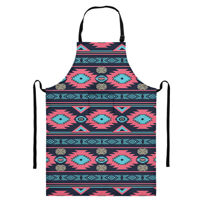 Pink And Blue Southwestern Pattern Print Bib Apron With Pocket