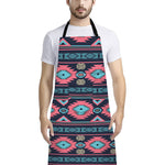 Pink And Blue Southwestern Pattern Print Bib Apron With Pocket