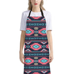 Pink And Blue Southwestern Pattern Print Bib Apron With Pocket