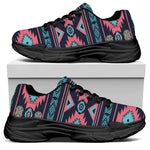 Pink And Blue Southwestern Pattern Print Black Chunky Shoes