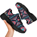 Pink And Blue Southwestern Pattern Print Black Chunky Shoes