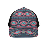 Pink And Blue Southwestern Pattern Print Black Mesh Trucker Cap