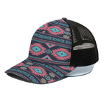 Pink And Blue Southwestern Pattern Print Black Mesh Trucker Cap