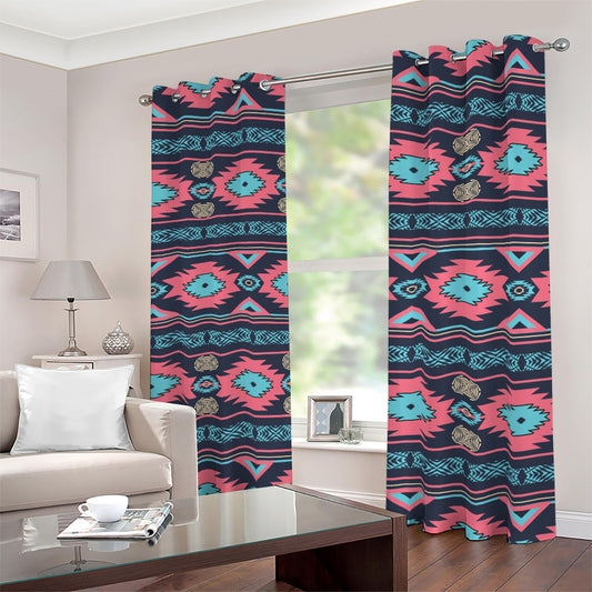 Pink And Blue Southwestern Pattern Print Blackout Grommet Curtains