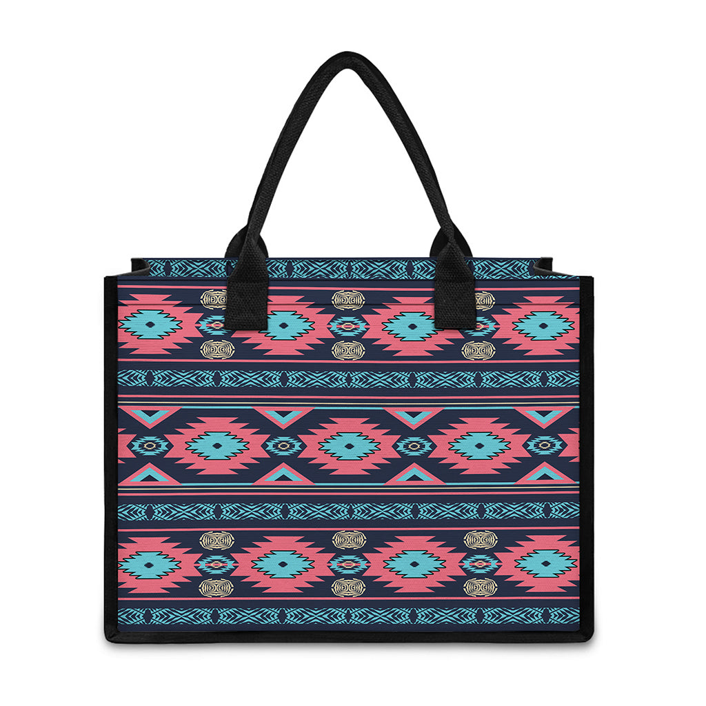 Pink And Blue Southwestern Pattern Print Canvas Tote Bag