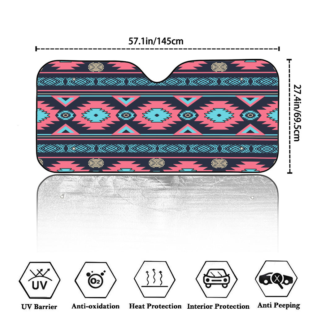 Pink And Blue Southwestern Pattern Print Car Windshield Sun Shade