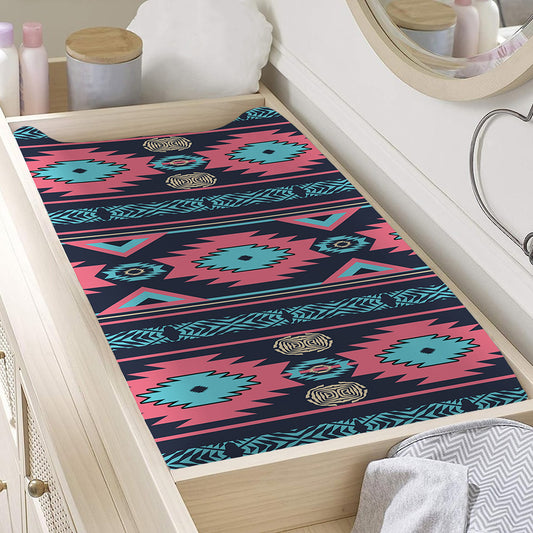Pink And Blue Southwestern Pattern Print Changing Pad Cover