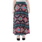Pink And Blue Southwestern Pattern Print Chiffon Maxi Skirt