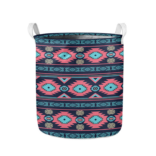 Pink And Blue Southwestern Pattern Print Collapsible Laundry Basket
