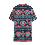 Pink And Blue Southwestern Pattern Print Cotton Hawaiian Shirt