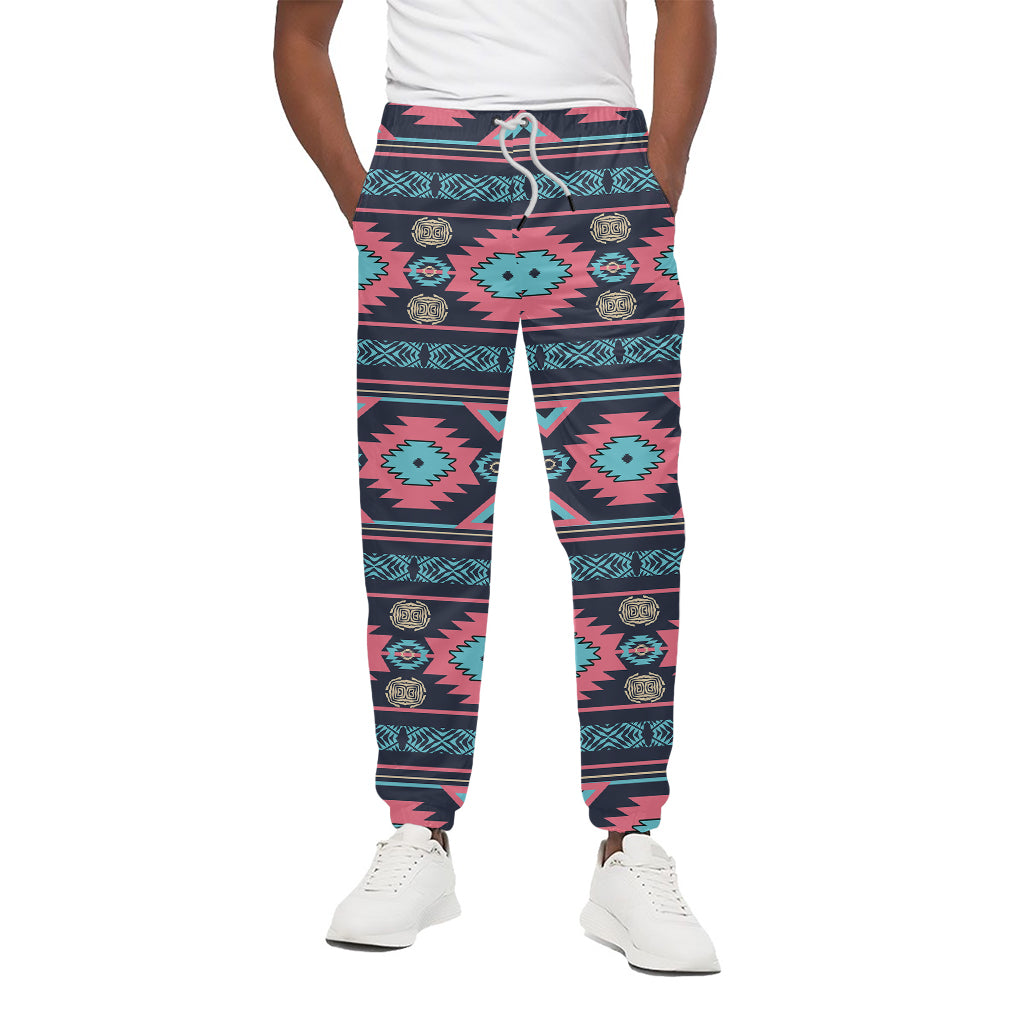 Pink And Blue Southwestern Pattern Print Cotton Pants