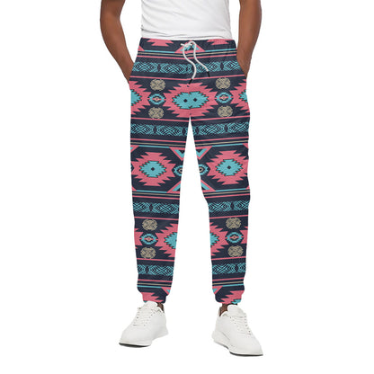 Pink And Blue Southwestern Pattern Print Cotton Pants