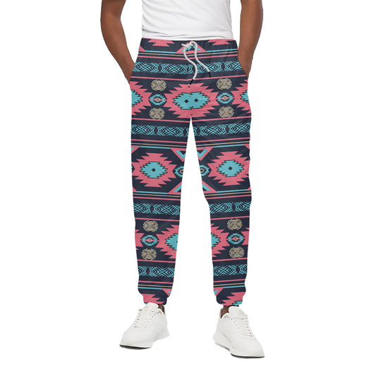 Pink And Blue Southwestern Pattern Print Cotton Pants