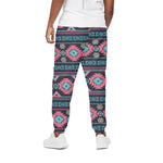 Pink And Blue Southwestern Pattern Print Cotton Pants