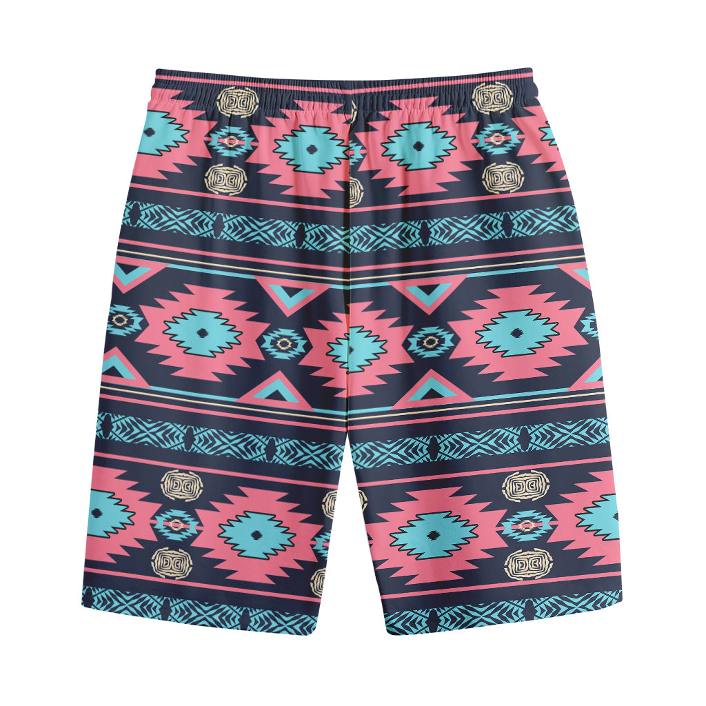 Pink And Blue Southwestern Pattern Print Cotton Shorts