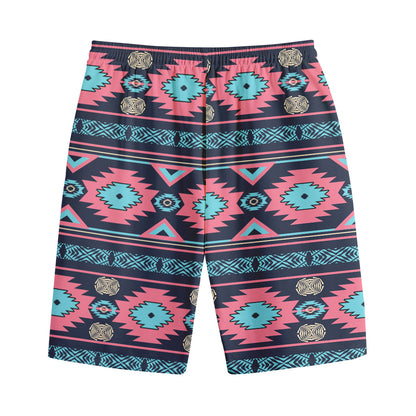 Pink And Blue Southwestern Pattern Print Cotton Shorts