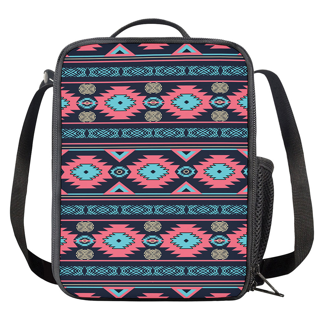 Pink And Blue Southwestern Pattern Print Crossbody Lunch Bag
