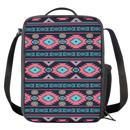 Pink And Blue Southwestern Pattern Print Crossbody Lunch Bag