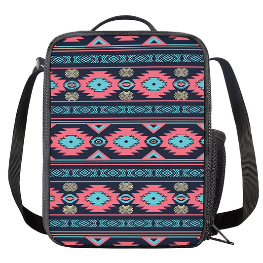 Pink And Blue Southwestern Pattern Print Crossbody Lunch Bag