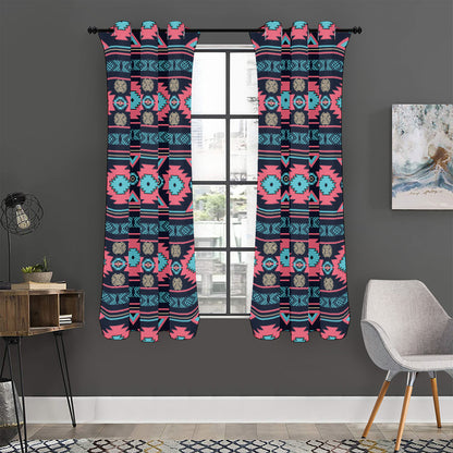Pink And Blue Southwestern Pattern Print Curtain