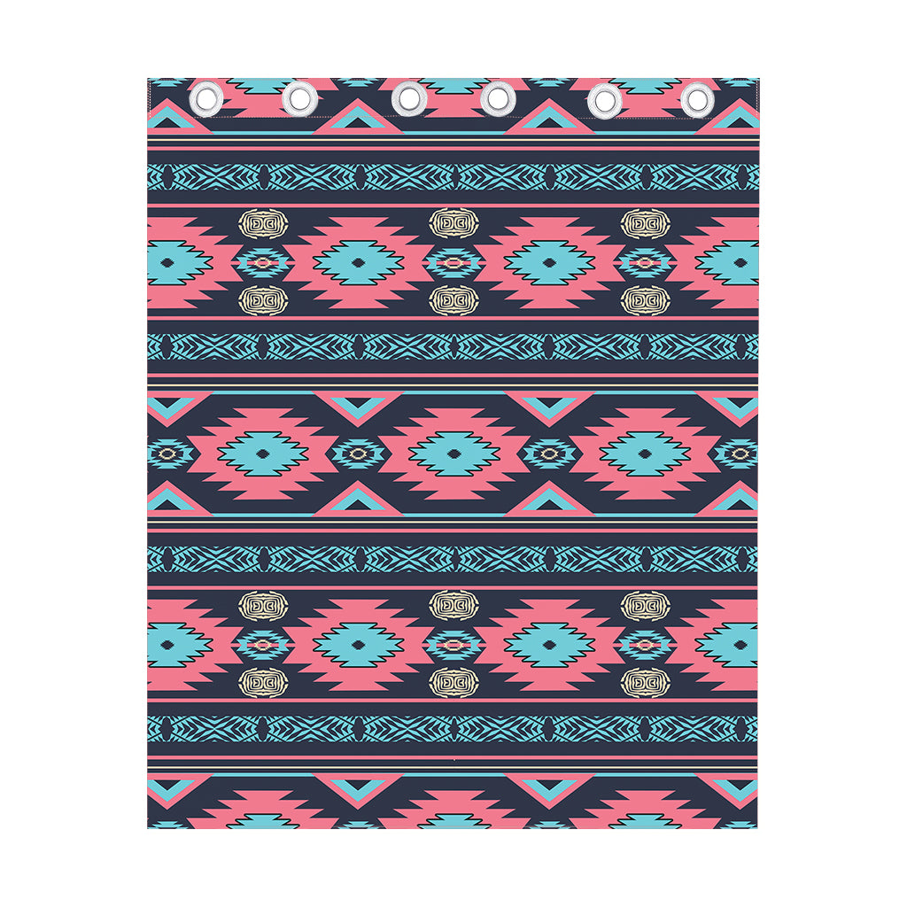 Pink And Blue Southwestern Pattern Print Curtain