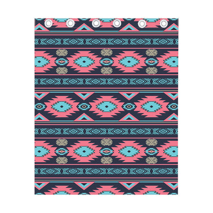 Pink And Blue Southwestern Pattern Print Curtain