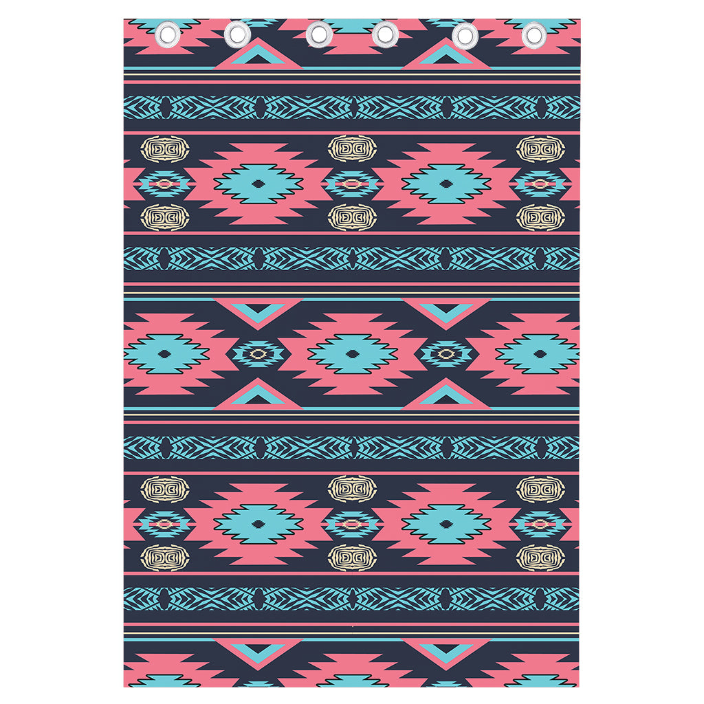 Pink And Blue Southwestern Pattern Print Curtain