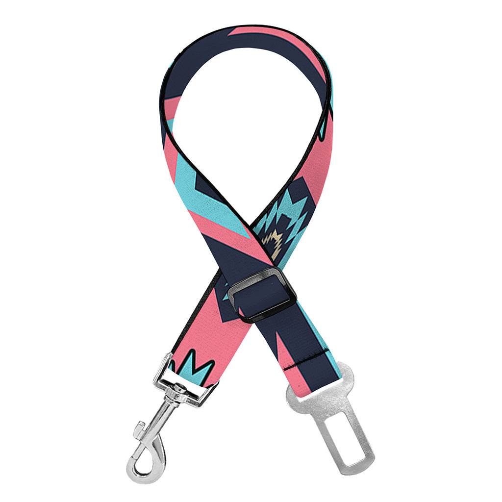 Pink And Blue Southwestern Pattern Print Dog Seat Belt