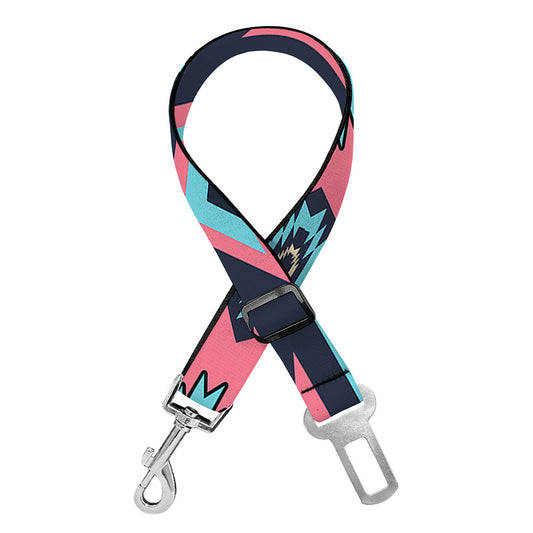 Pink And Blue Southwestern Pattern Print Dog Seat Belt