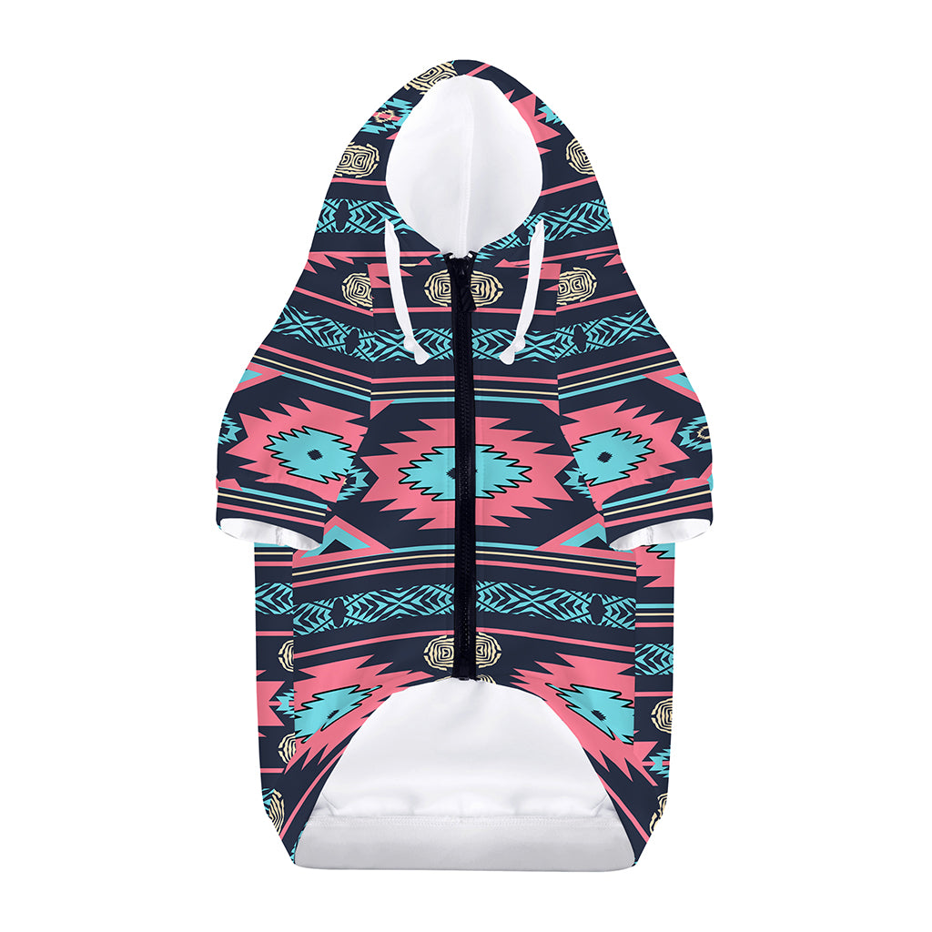 Pink And Blue Southwestern Pattern Print Dog Zip Up Hoodie