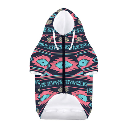 Pink And Blue Southwestern Pattern Print Dog Zip Up Hoodie