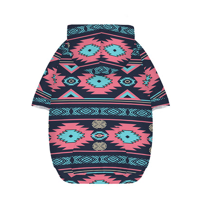 Pink And Blue Southwestern Pattern Print Dog Zip Up Hoodie