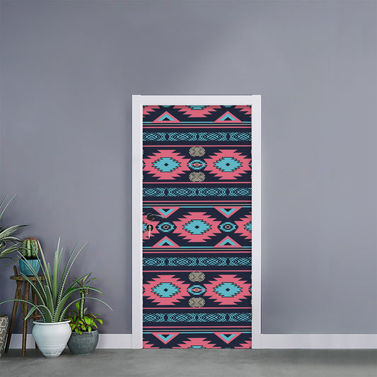 Pink And Blue Southwestern Pattern Print Door Sticker