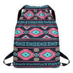Pink And Blue Southwestern Pattern Print Drawstring Backpack