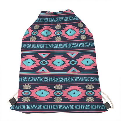 Pink And Blue Southwestern Pattern Print Drawstring Bag
