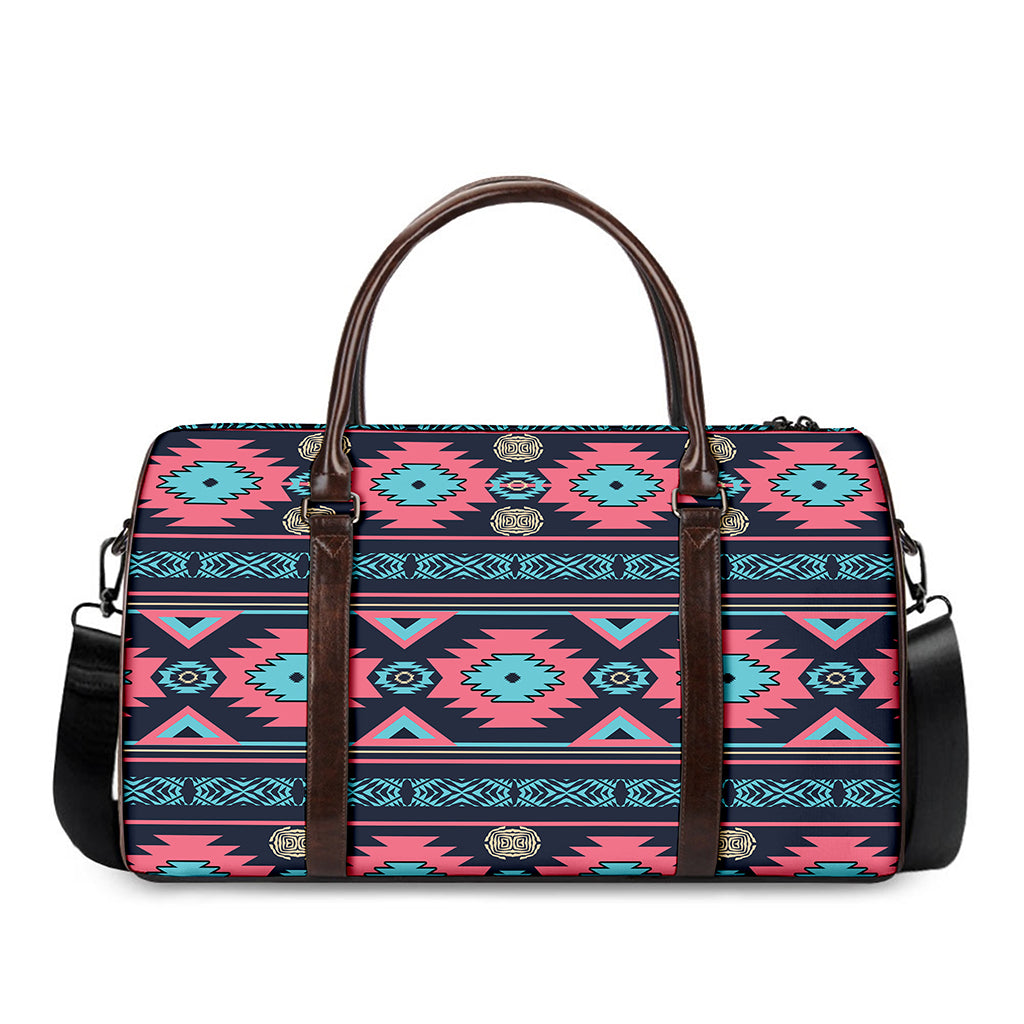 Pink And Blue Southwestern Pattern Print Duffle Bag