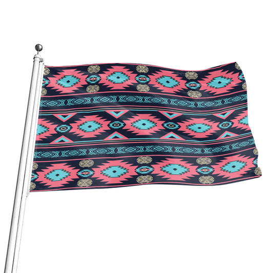 Pink And Blue Southwestern Pattern Print Flag