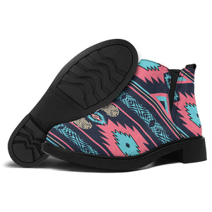 Pink And Blue Southwestern Pattern Print Flat Ankle Boots