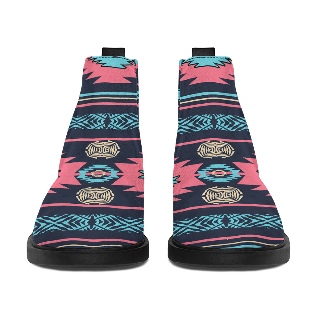 Pink And Blue Southwestern Pattern Print Flat Ankle Boots