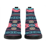 Pink And Blue Southwestern Pattern Print Flat Ankle Boots