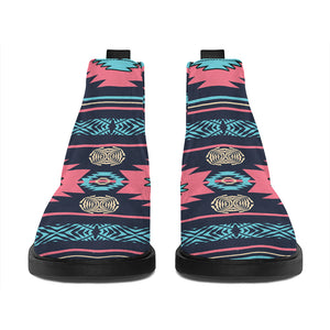 Pink And Blue Southwestern Pattern Print Flat Ankle Boots